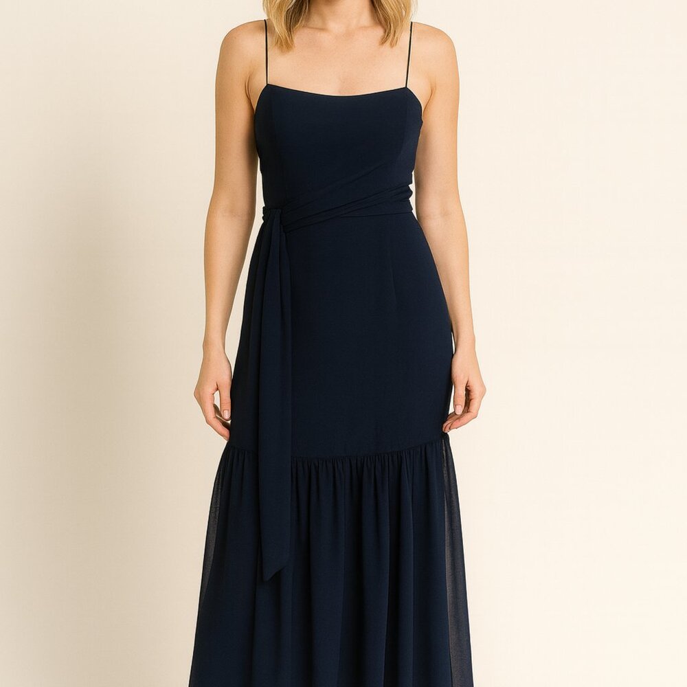NWT, White By Vera Wang Navy Blue Strapless Chiffon Overlay SZ 0